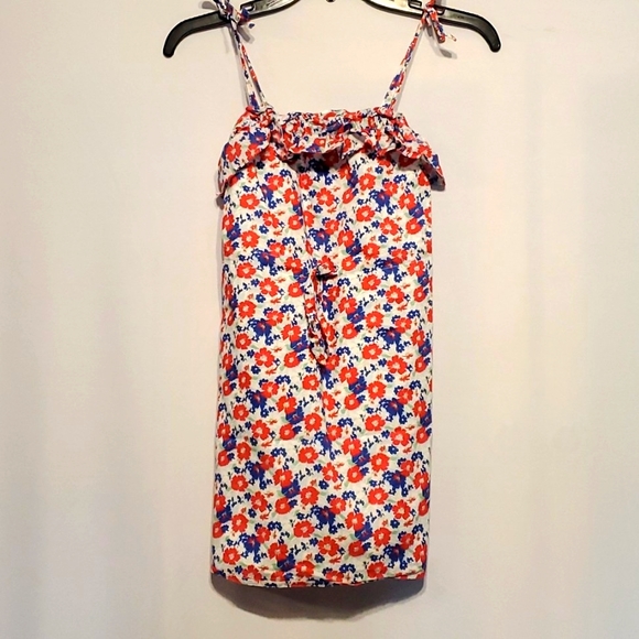 Chaps tie adjustable straps dress. Size 8 white, blue, red flower design - Picture 1 of 10